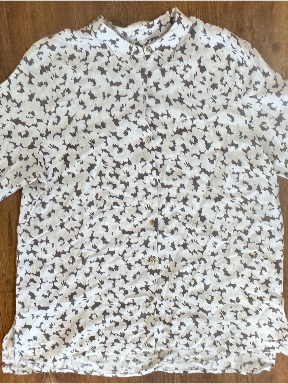 J. Jill Linen White Blouse with Black Floral Print